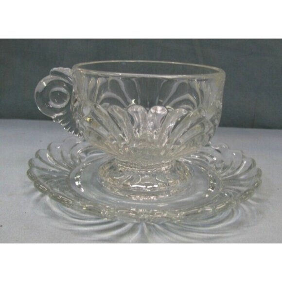 6 Vintage Cambridge Caprice Crystal Clear Glass Cup & Saucer Set - Picture 1 of 7